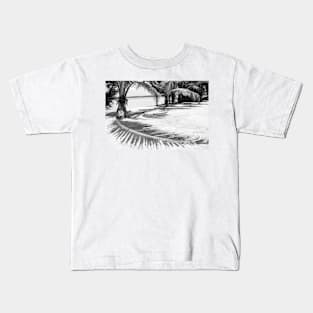 Palm and shadow on beach Kids T-Shirt